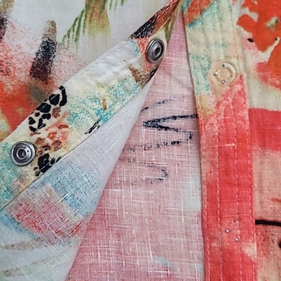 Chicos Linen Tropical Print Shirt Size 3 XL Button Down Resortwear Vacation - Picture 15 of 16